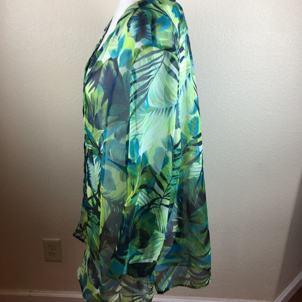 Maggie Barnes for CATHERINES Green Floral Transparent Button Front Blouse Sz 2X - Picture 6 of 13